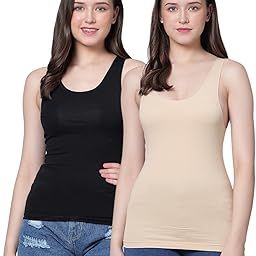 Women's Lycra Sleeveless Regular Fit U Neck Short Spaghetti Slips Camisole Combo Pack of 2-picture-21