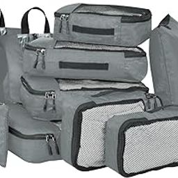 Packing Cubes Travel Bag Organiser Set of 10(1L, 2M, 2S, 1Slim,2 Shoe & 2 Laundry pouch)-Grey-image-19