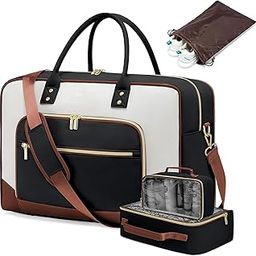 Travel Duffle Bag Women Weekender Bag 4PCS Set with Clear Toiletry Bag Carry on Overnight Bag, Black - Beige, Fashion-image-45