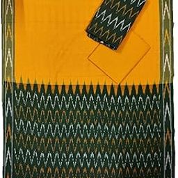 Pochampally Ikat Women Unstitched Cotton Dress Material Suit set - Green & Mustard Yellow - VISS069-image-121