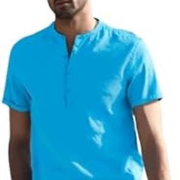 Men's Cotton Blend Mandarin Collar Short Kurta, Regular Fit, Solid Pattern, M L XL Sizes-image-92