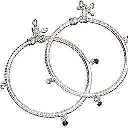 Women Set of 2 Silver look Kada Anklets for woman and girls| Celbrity inspired| Traditional look| Skin friendly|Anti Tarnish| valentine anniversery wedding gift for wife girlfriend-image-21