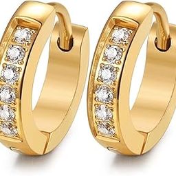13MM Stainless Steel Small Hoop Earrings for Men Women Huggie Earrings CZ Inlaid-image-46