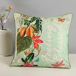 India Circus by Krsnaa Mehta Seedling Monarch Multicolor Printed Decorative Cotton Duck Cushion Pillow Cover for Couch, Sofa, Bed Set of 1 Single Pcs (16 x 16 Inches)-image-2