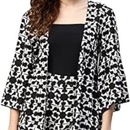 Women's Geometric Print Rayon Open Front Shrug & Shorts Co-Ord Set for Women Flared 3/4 Sleeves Semi Elasticated Shorts for Ladies Cord Set Western Party Casual Wear for Girls (Multicolor)-picture-15