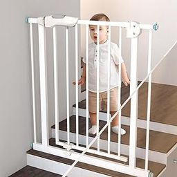 Baybee Auto Close Baby Safety Gate, Extra Tall Durable Baby Fence Barrier Dog Gate with Easy Walk-Thru Child Gate | Baby Gate for House, Stairs, Doorways | Safety Gate for Baby (75-85+10cm, White)-picture-30
