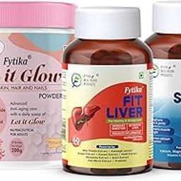 Fytika Let it Glow Pineapple, Collagen Powder-200G + Fytika Fit Liver (Liver Detox Supplement)-60 Tabs + Fytika Strong bones with Calcium and Vitamin D2-60 Tabs-image-1