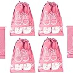Water Resistant Travel Shoe Bags - Setwith Rope Large Shoes Storage Organizers Pouch for Men and Women,Transparent Window,Shoe Bags for Shoes, Slipper, Heels (L, Pack of 10, Pink)-image-74