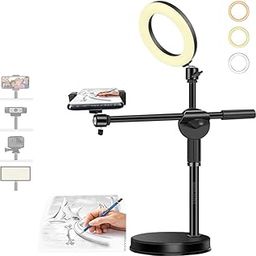 BROLAVIYA Overhead Video Stand with 6-inch Ring Light, Metal Rod,1/4" Ball Head for Camera,Webcam,Gopro, with Mobile Bracket for Overhead Video,Desktop,Bedroom, Office.-14