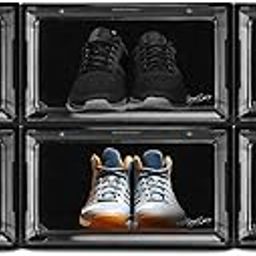 Bear Care Storage Box - Black (Pack of 6) | Side Opening Heavy Duty Shoe Box, Stackable Sneaker Crates With Magnetic Closure | Shoe Storage Organizer, Container-15