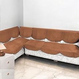 WiseHome Premium Quilted Velvet 6 Seater L Shape Sofa Cover I Quilted Sofa Cover I Pack of 12 Pieces (Gold & Brown)-image-87
