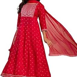 Women's Rayon Fabric 3/4 Sleeves Round Neck Embroidered Printed Gown with Pant and Dupatta-image-74
