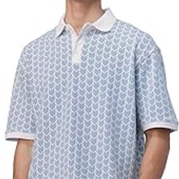 Oversized Polos: Dusk Men and Boys Short Sleeves Collared Neck Geometric Pattern Breathable Comfortable All-Season Cotton Oversized Polos-image-5