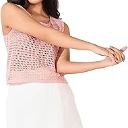 SHOWOFF Women's Pink Solid Crochet Top-CHN-0046_Pink-image-89