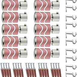 GLOXY Stainless Steel Brackets Parda Holder with Support 1 Inch Curtains Rod Pocket Finials Designer Door and Window Curtain Holders and Rod Support Fittings (Pink 5 Pair Set)-image-97