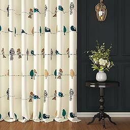 Story@Home Window Curtains 5 Feet Long Set of 2 | Bohemian Curtain | Birds Printed | Light Filtering Curtains | Curtain for Living Room | (116 x 152 cm, White & Mustard) | Perfect for Home Decor-3
