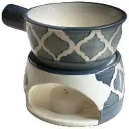 YOUR LOCAL STORE Ceramic Fondue Pot Set Premium Tea Light Melting Oil Burne Pot for Cheese Chocolate with 1 Tealight Candle (Grey)-image-19