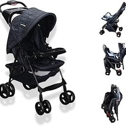 Little Pea Lightweight Baby & Toddler Stroller for Kids with Large Storage Basket and Canopy, Reclining Seat, Child and Parent Trays, One Hand Foldable for Travel - for New Born to 4 Years -Black-25