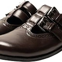 Women Brown Brogue Clogs | Double Buckle Slip-On Sandals in PU Leather | Round Toe Low Heel Mules | Stylish and Comfortable for Work, Travel, Casual Wear-image-60