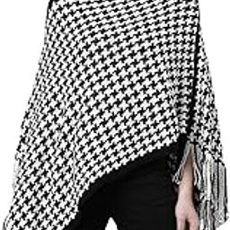 Women's Geometric High Neck Longline White Fringed Poncho-CHN-04_White-image-10