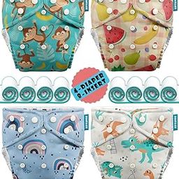 Advanso Leakage Proof cloth diapers for babies, high absorbent 4 reusable diaper 8 insert pad combo pack washable cloth diaper free size 5-18kg adjustable pocket cover P81-image-59