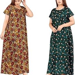 Nighty for Women |Cotton Printed Maxi Gown Ankle Length Nighty| Night Dress Gown for Women Maxi - Free Size (Pack of 2)-image-21