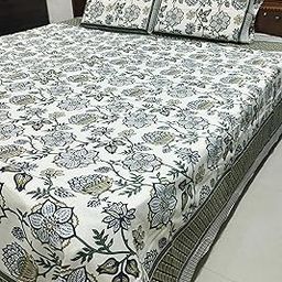 Floral Print Cotton King Size Bedsheet with 2 Pillow Covers, 254x274 cm, White and Green-image-111