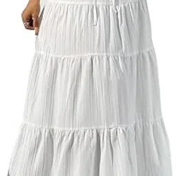 ukal White Cotton Blend, Elastic Drawstring, Boho Style Long Lehenga Skirt for Women & Girls, Waist size-28-42 inches-picture-41