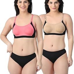 Sport Non Padded Bra Panty Set,Women's & Girl's Lingerie Set Full Coverage, Adjustable Strap,B Cup,Back Style-Slip On-image-82