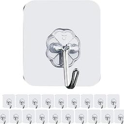 GLAVO Self Adhesive Hooks for Hanging Without Drilling Multipurpose Adhesive Wall Hooks for Home, Kitchen & Bathroom Heavy Duty Wall Hangers for Keys, Utensils, Towel, Frames & More (15, J Hook)-15