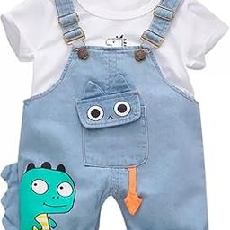 Blended Stripe Bear Panda Friends Cute Cartoon Print Half Sleeve Kid's T-Shirt With Dungaree Bibshorts For Baby Boy's & Girl-image-4