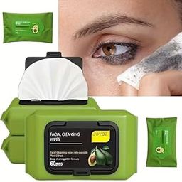 Facial Cleansing Wipes with Avocado Extract, Deep Cleansing Formula, 60 Pieces-image-99