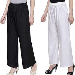 Trends Crew Palazzo for Women | Loose Fit Ethnic Design Palazo Combo Set | Stylish Latest Bottom Wear Casual Plazo for Girls | Pack of 2 (Black & White), Mid Rise, Medium-image-41