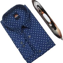 Hantex Commando Premium Classic Regular Fit Navy Blue and Off-White Printed Cotton Shirts-image-41