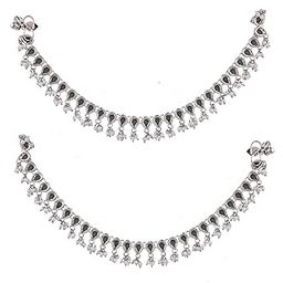 Silver Plated Pearl and Mirror Studded Anklet | Traditional Payal For Women and Girls-9