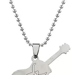 Shiv Jagadamba Rock Electric Guitar Acoustic Charm Music Player Musical Instrument Jazz Hip Hop Music Style Silver Stainless Steel Pendant Necklace Chain For Men And Women-image-37