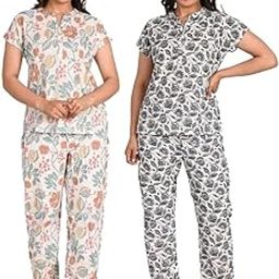 Night Dress for Women Cotton Night Suit Set Shirt and Pyjama Lounge Wear Night Dress for Women-picture-39