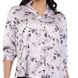 Women 3/4 Sleeve Stylish Regular Fit Western Official Formal Printed Shirts for Women (Grey)-image-85