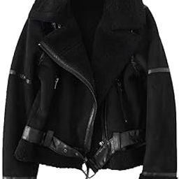 Women's Faux Shearing Moto Jacket Thick Lined Parka Winter Shearling Coat Leather Jacket-image-44