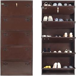 SHANDAR SF 5 Door 28 inches Wide Metal Shoe Rack for Home with Lock | Wall Mounted with Door | Chappals Slippers Stand Organizer | Holds Upto 15 to 20 Pairs Footwear (Brown)-picture-22