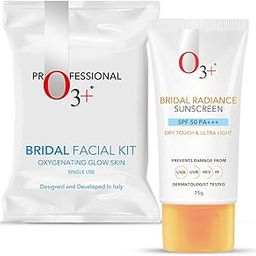 O3+ Radiance Skincare Combo With Bridal Facial Kit Oxygenating Glow Skin 81g & UVA UVB Ultra Light Sunscreen With SPF50 PA+++ 75g |All Skin Type-53
