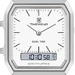 TIMEWEAR Vintage Analog Digital White Dial, Dualtime, Automatic Calendar (Day, Date, Month) Alarm, Stopwatch, Stainless Steel Chain Watch for Men-picture-13