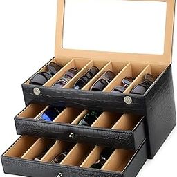 Faux Leather Croro-Finish-Print Sunglasses case Double Storey Magnetic Closure Sunglasses Box Organizer, Transparent lid Feature-image-5
