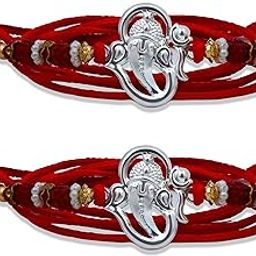 Om Ganesh Design Pure Silver Rakhi Bracelet for Brother, with Certificate of Authenticity-image-8
