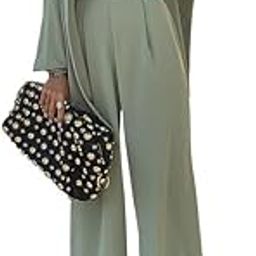 Summer Grey Two-Piece Cord Set Wide-Leg Trouser Long Sleeves Top Elegant Pant Suit for Women-30