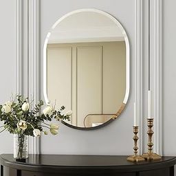 SEVEN HORSES Pill Shaped Frameless Mirror Wall Mirror, Modern Oval Bathroom Mirror with Polished Edge, for Bedroom Bathroom Livingroom Gym Entryway and More (Size 14x20 Inch)-19