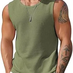 the blazze Men's Knitted Tank Tops Sleeveless Casual T Shirts Summer Beach Tank Shirts Waffle Tee B L2712-picture-6