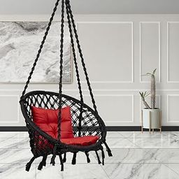 Patiofy Home Swing for Adults & Kids/Suitable for Living Room, Balcony, & Outdoor/Capacity Upto 120 Kgs/Includes Free Hanging Accessories & Cushion/Handmade Jhula with Cotton Rope/Black-image-41