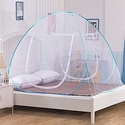 Story@home Foldable Mosquito Net, Aesthetic Net with Soft Mesh & 2 Side Zipper Openings, Fancy Mosquito Net for Indoor & Outdoor Use, Queen-XL Size, Blue-15