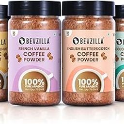 Bevzilla 75 Grams X 4 Flavoured Instant Coffee Powder Pack of Colombian Gold, Turkish Hazelnut, French Vanilla & English Butterscotch | 75 Gms Each | Bottle| Premium Arabica Instant Coffee-image-52